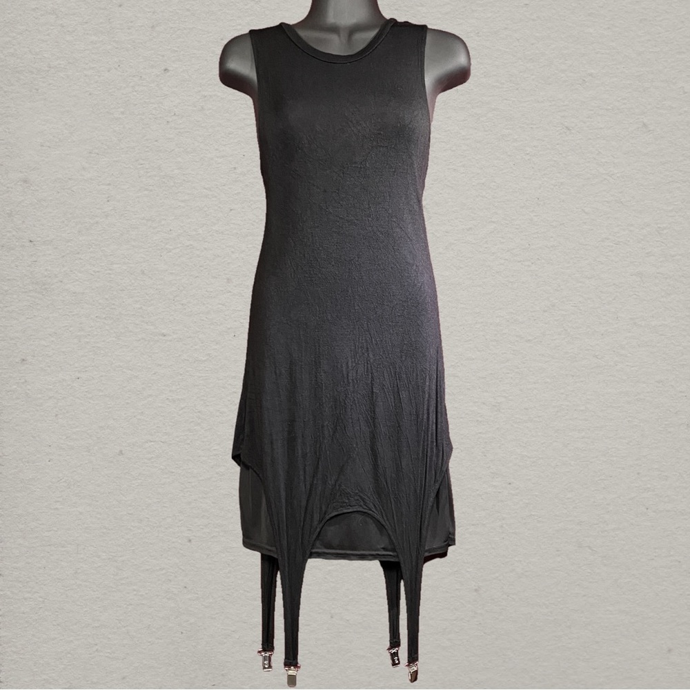 Disturbia Black Sleeveless Peekaboo Mesh Garter Accent Dress